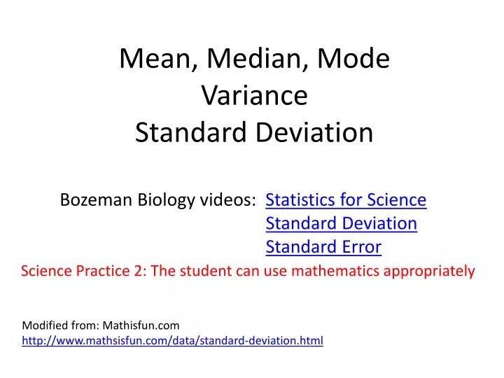 mean median mode variance standard deviation