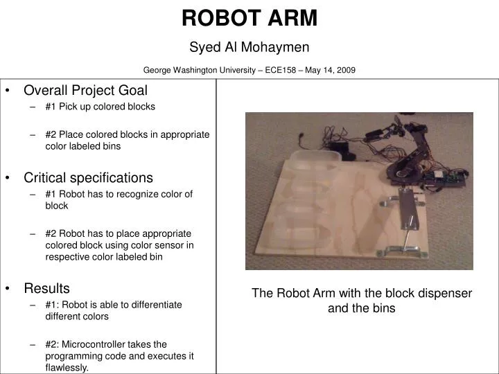 robot arm syed al mohaymen george washington university ece158 may 14 2009