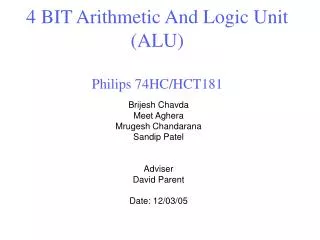 4 BIT Arithmetic And Logic Unit (ALU) Philips 74HC/HCT181