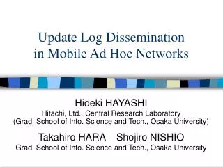 Update Log Dissemination in Mobile Ad Hoc Networks