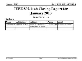 IEEE 802.11ah Closing Report for January 2013