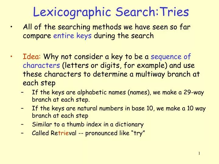 lexicographic search tries
