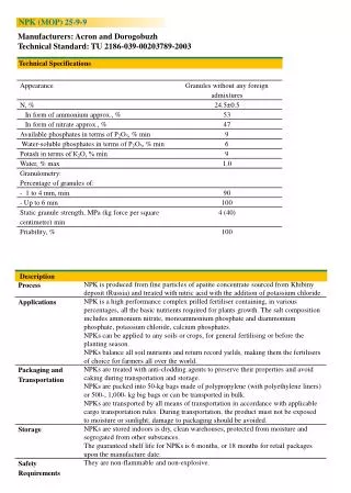 Manufacturers: Acron and Dorogobuzh Technical Standard: TU 2186-039-00203789-2003