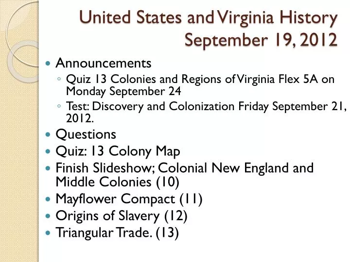 united states and virginia history september 19 2012