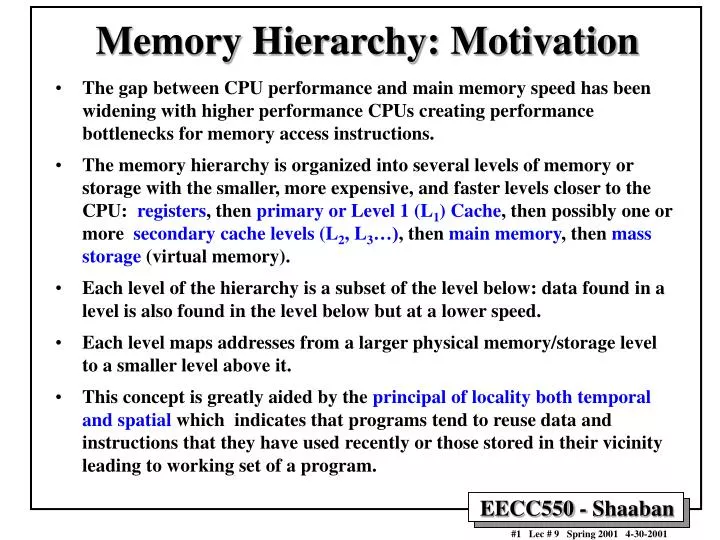 memory hierarchy motivation