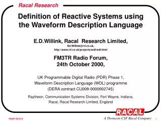 Definition of Reactive Systems using the Waveform Description Language