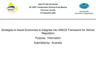 Strategies to Assist Economies to Integrate into UNECE Framework for Vehicle Regulation
