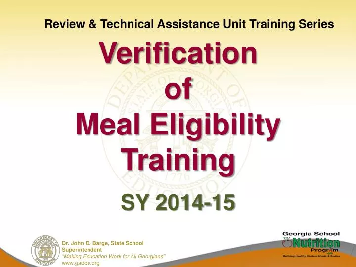 verification of meal eligibility training sy 2014 15