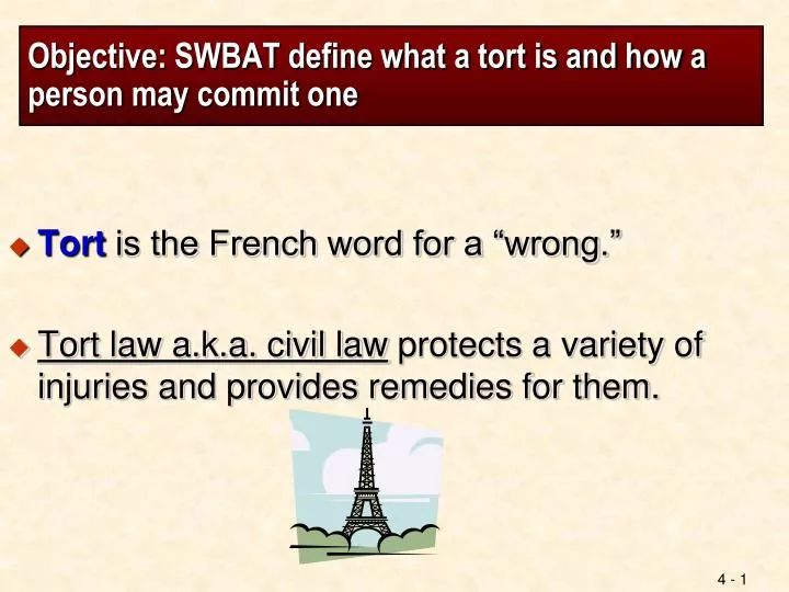 objective swbat define what a tort is and how a person may commit one