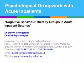 Psychological Groupwork with Acute Inpatients