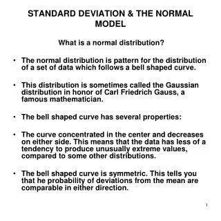 STANDARD DEVIATION &amp; THE NORMAL MODEL