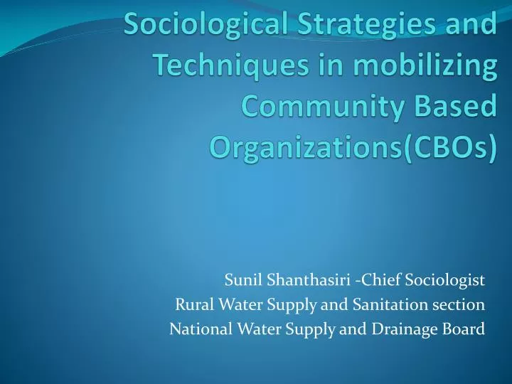 sociological strategies and techniques in mobilizing community based organizations cbos