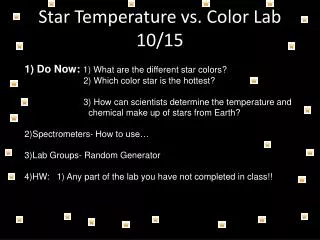 Star Temperature vs. Color Lab 10/15