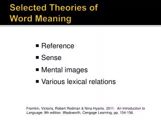Selected Theories of Word Meaning