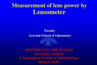 Measurement of lens power by Lensometer