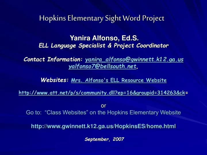 hopkins elementary sight word project