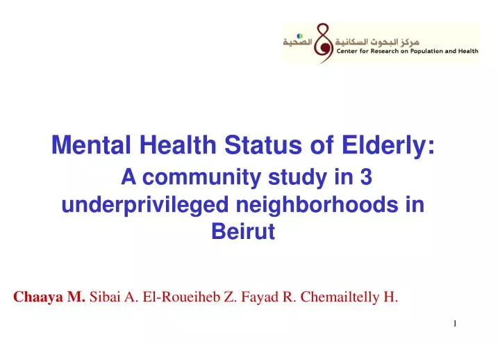 mental health status of elderly a community study in 3 underprivileged neighborhoods in beirut