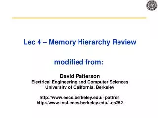 lec 4 memory hierarchy review modified from