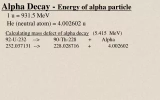 Alpha Decay - Energy of alpha particle