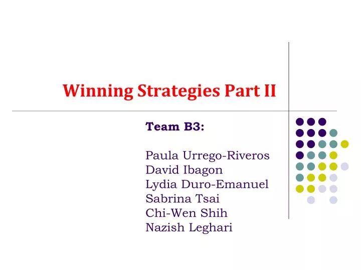 winning strategies part ii