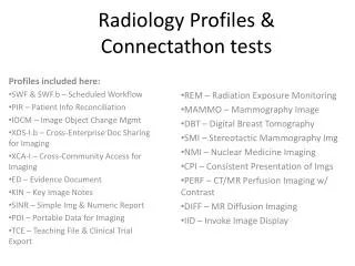 Radiology Profiles &amp; Connectathon tests