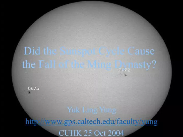 did the sunspot cycle cause the fall of the ming dynasty