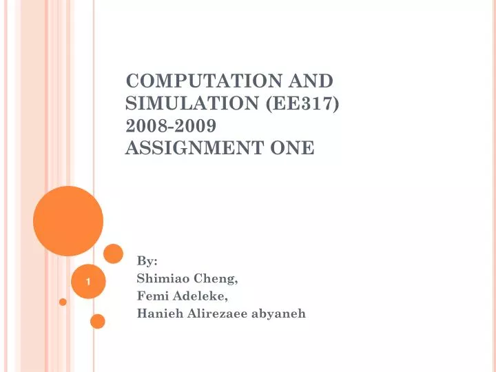 computation and simulation ee317 2008 2009 assignment one