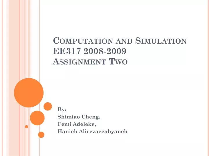 computation and simulation ee317 2008 2009 assignment two