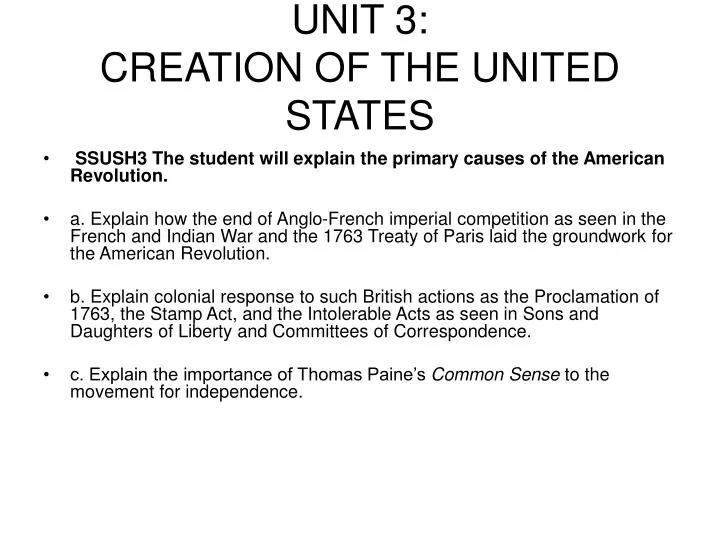 unit 3 creation of the united states