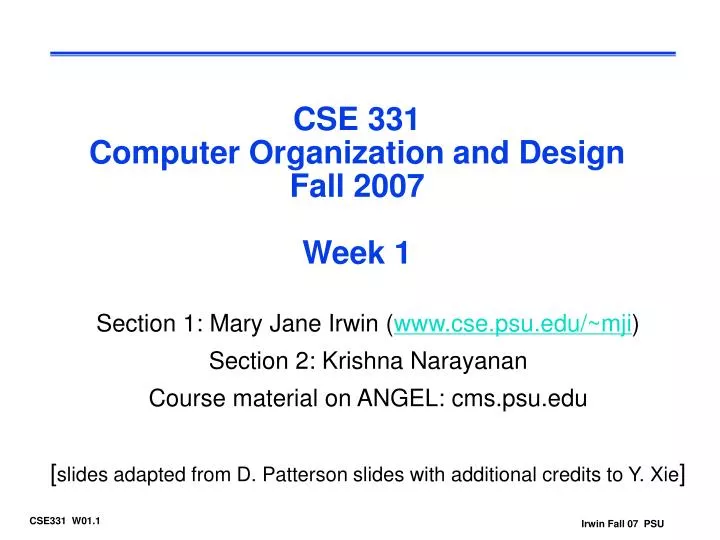 cse 331 computer organization and design fall 2007 week 1