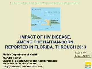 Impact of HIV Disease, Among the Haitian-Born, Reported in Florida, through 2013