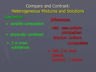 Compare and Contrast: Heterogeneous Mixtures and Solutions