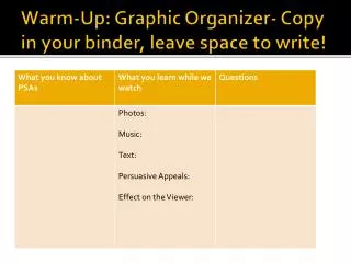 Warm-Up: Graphic Organizer- Copy in your binder, leave space to write!