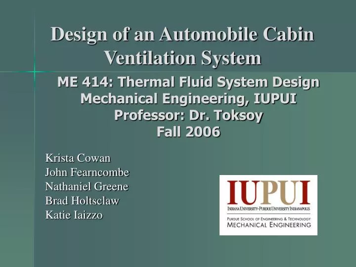design of an automobile cabin ventilation system