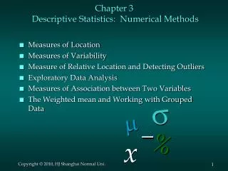 Chapter 3 Descriptive Statistics: Numerical Methods