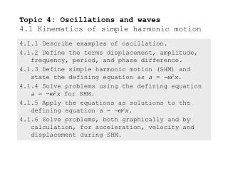 Topic 4: Oscillations and waves 4.1 Kinematics of simple harmonic motion