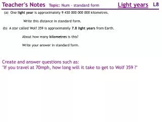 Teacher's Notes Topic: Num - standard form