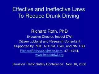 Effective and Ineffective Laws To Reduce Drunk Driving