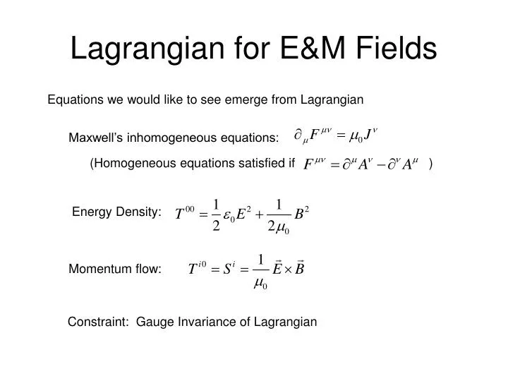lagrangian for e m fields