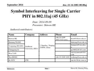 Symbol Interleaving for Single Carrier PHY in 802.11aj (45 GHz)
