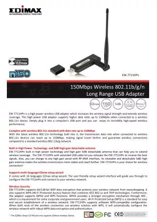 150Mbps Wireless 802.11b/g/n Long Range USB Adapter