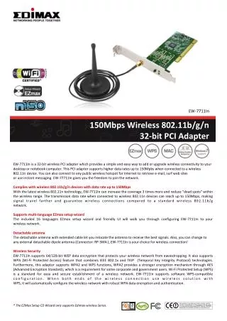 150Mbps Wireless 802.11b/g/n 32-bit PCI Adapter
