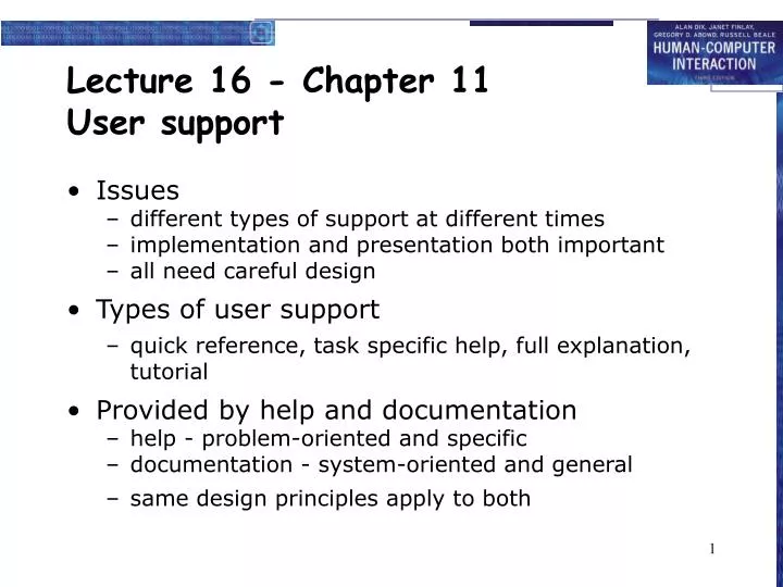 lecture 16 chapter 11 user support