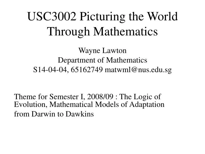 usc3002 picturing the world through mathematics