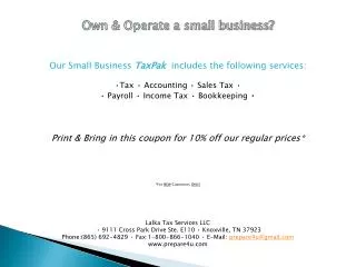 Lalka Tax Services LLC • 9111 Cross Park Drive Ste. E110 • Knoxville, TN 37923