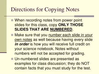 Directions for Copying Notes