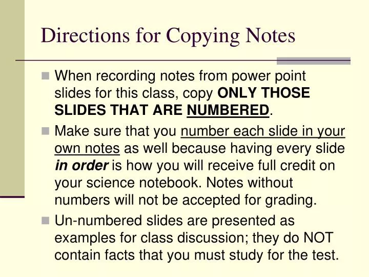 directions for copying notes