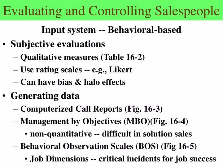 evaluating and controlling salespeople