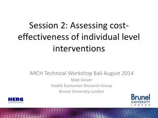 Session 2: Assessing cost-effectiveness of individual level interventions