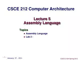 Lecture 5 Assembly Language